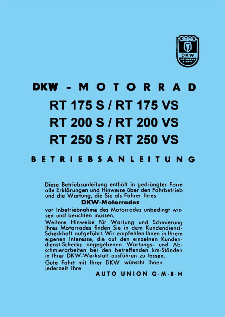 DKW RT175 RT200 RT250 Betriebsanleitung, Buchcover