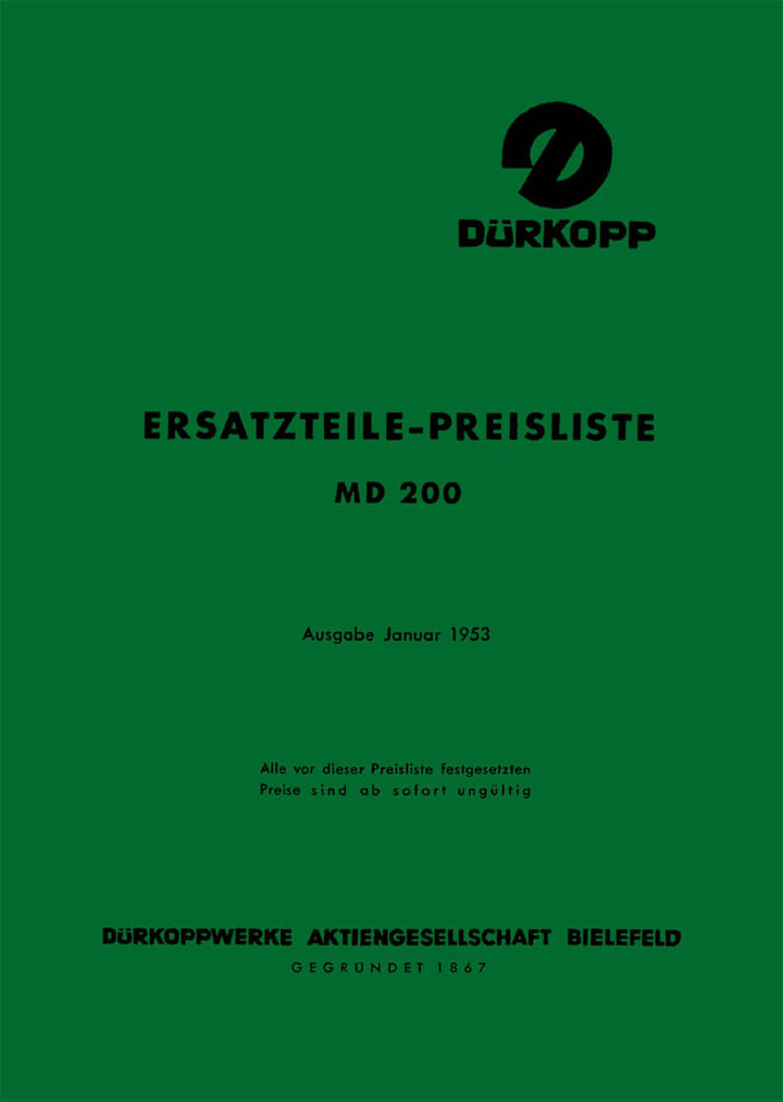 Dürkopp MD200 Ersatzteilkatalog, Buchcover