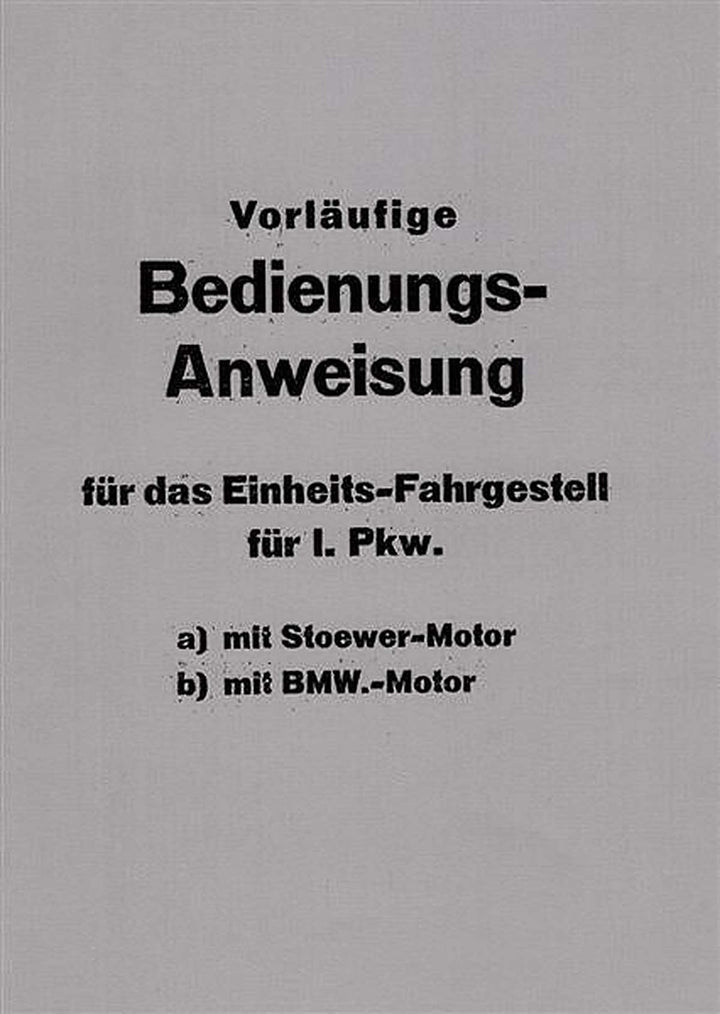 Einheitsfahrgestell für PKW mit Stoewer & BMW Motor Handbuch, Buchcover