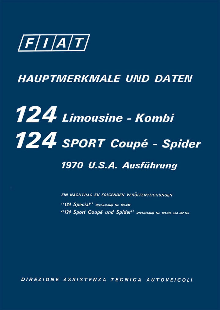 Fiat 124 Hauptmerkmale und Daten, Buchcover