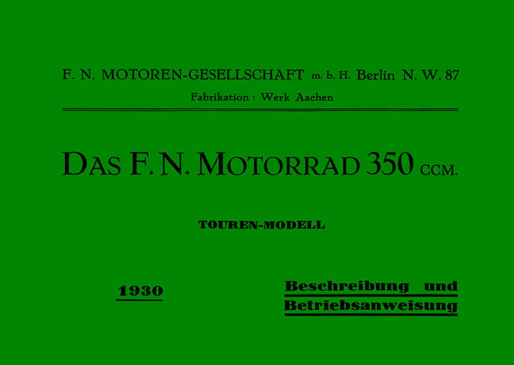 FN 350 ccm Touren-Modell Betriebsanleitung, Buchcover