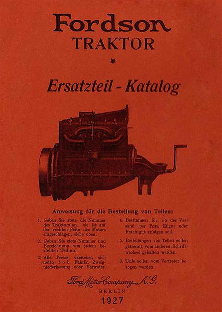 Fordson Traktor 1917-1927 Ersatzteilkatalog, Buchcover