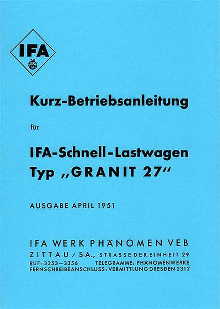 Granit 27 Kurz-Betriebsanleitung, Buchcover