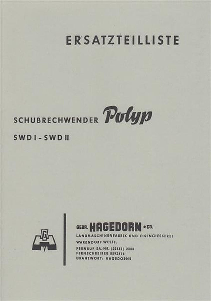 Hagedorn Schubrechwender Polyp SWDI und SWDII, Ersatzteilliste, Buchcover