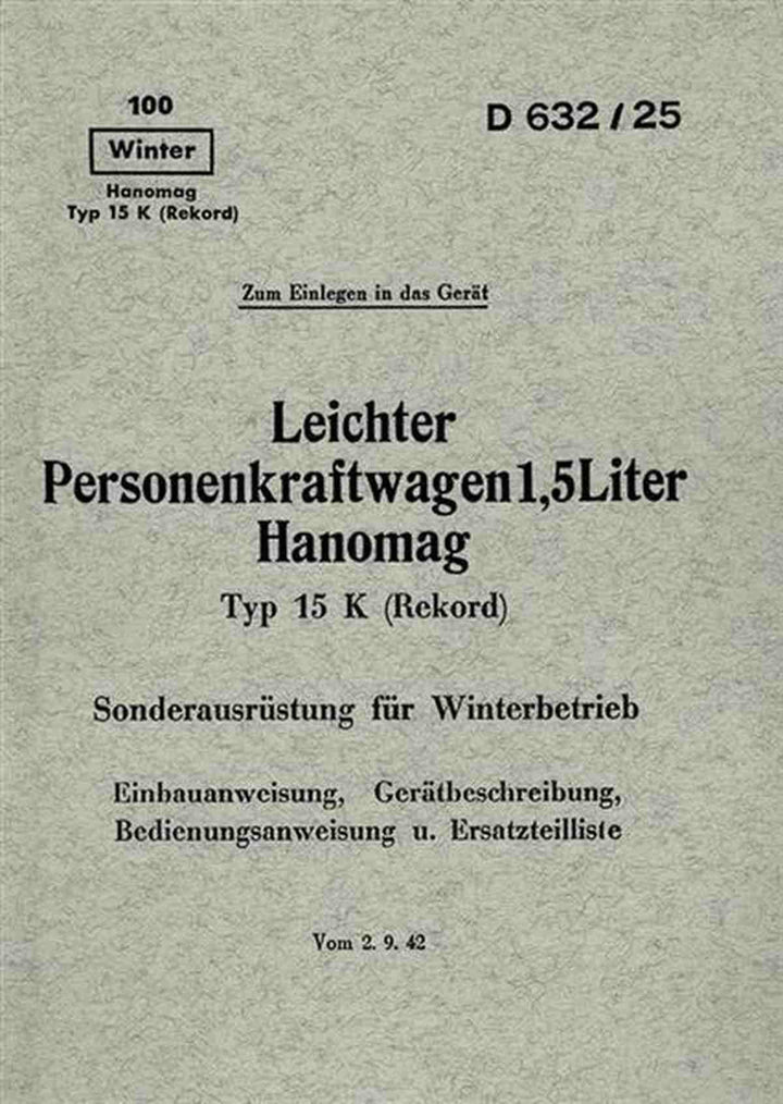 Hanomag Rekord (Typ 15 K) Betriebsanleitung und Ersatzteilkatalog, Buchcover