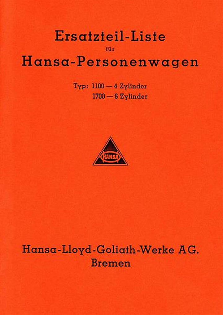 Hansa 1100 und 1700 Ersatzteilkatalog, Buchcover
