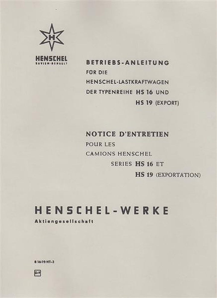 Henschel HS16 und HS19 Betriebsanleitung, Buchcover