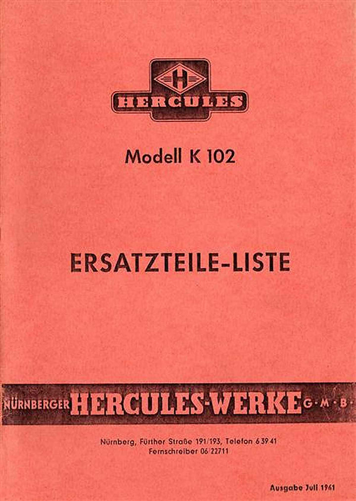 Hercules K102 Ersatzteilkatalog, Buchcover