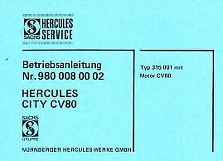 Hercules Typ 315001 mit Motor CV 80, Betriebsanleitung, Buchcover