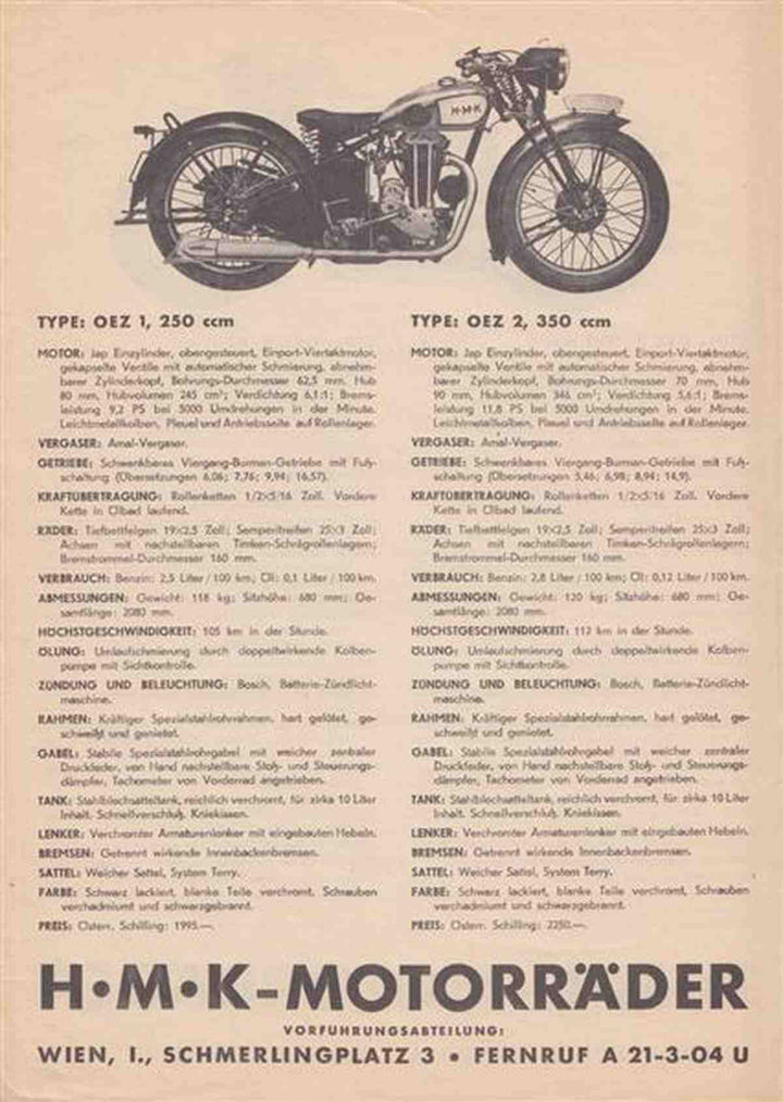 HMK OEZ1-250 ccm, OEZ 2-350 ccm, OEZ 3-500 ccm und OEZ-4-600 ccm, Prospekt-Neudruck, Buchcover