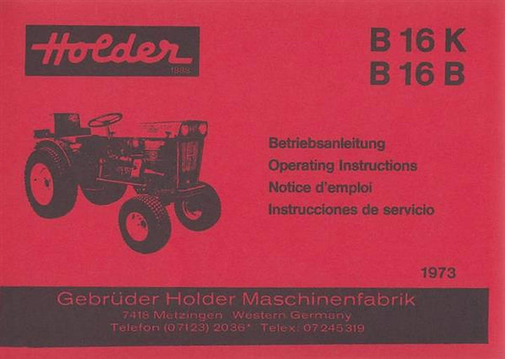Holder Schlepper B 16 K, B 16 B, Betriebsanleitung, Buchcover