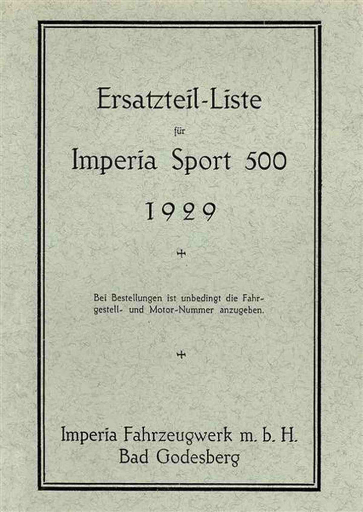 Imperia Sport 500 Ersatzteilkatalog, Buchcover