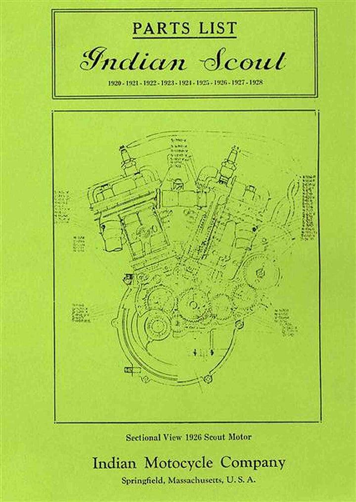 Indian Scout Motor Modelle G und GP Parts List, Buchcover