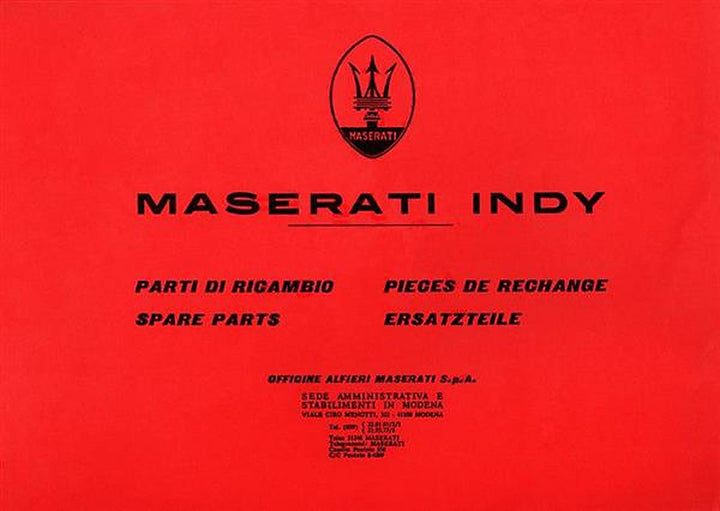 Maserati Indy Ersatzteilkatalog, Buchcover