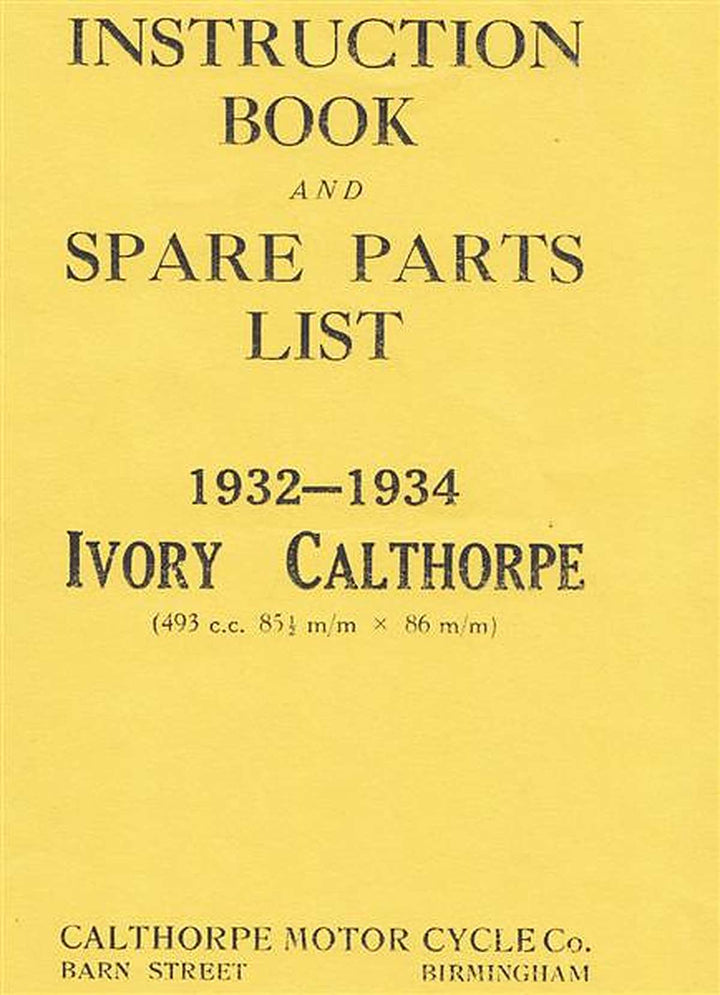 Calthorpe Ivorry 500, Mod. 1932 - 1934 Instructions and Spare Parts, Buchcover