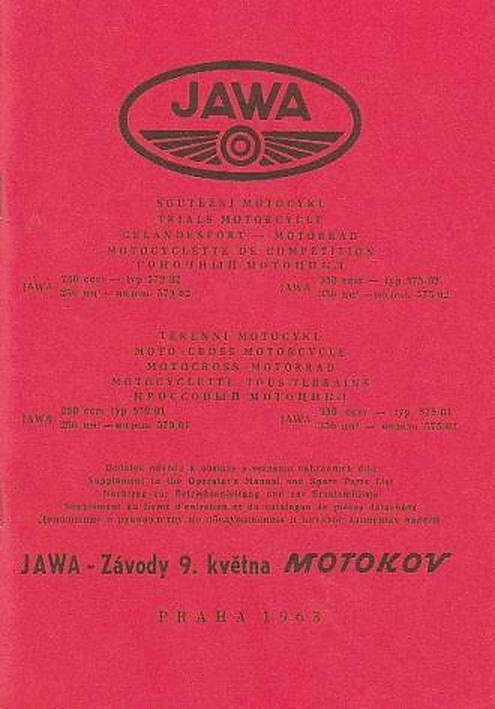 Jawa Motocross-Motorrad 250/350 ccm, Typen 579/01, 02 und 575/01, 02, Betriebsanleitung und Ersatzteilkatalog, Buchcover