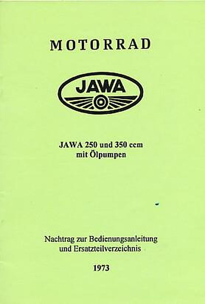 Jawa 250/350 mit Ölpumpe – Nachtrag zur Betriebsanleitung und Teilverzeichnis, Buchcover