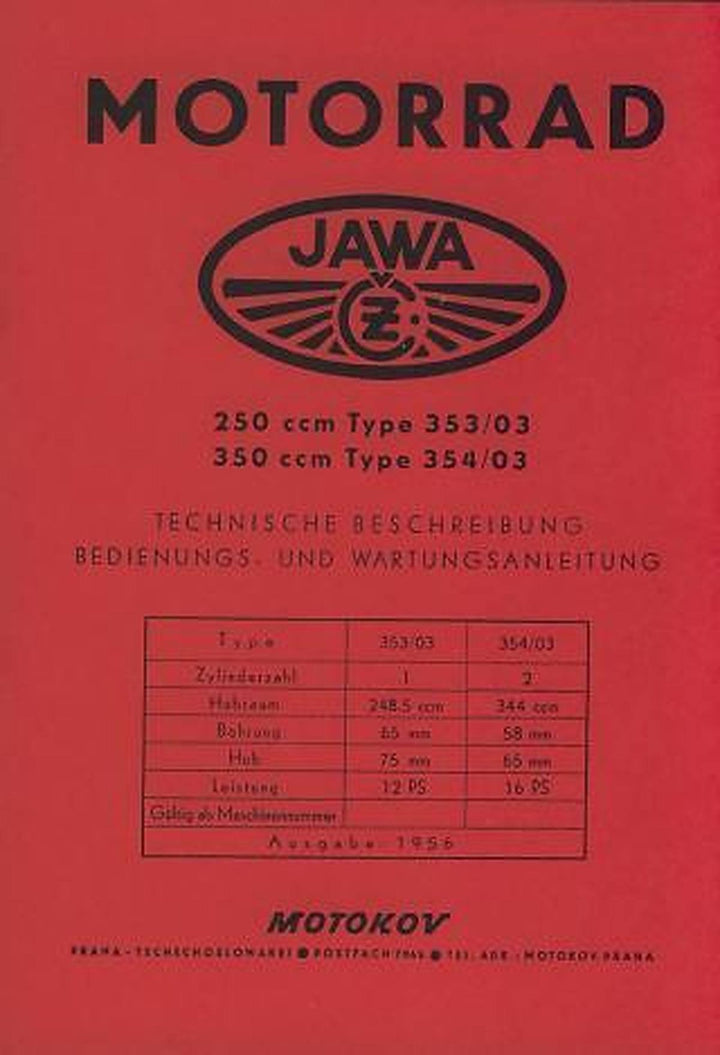 Jawa 250 und 350, ccm Typ 353/03 und 354/03, Betriebsanleitung, Buchcover