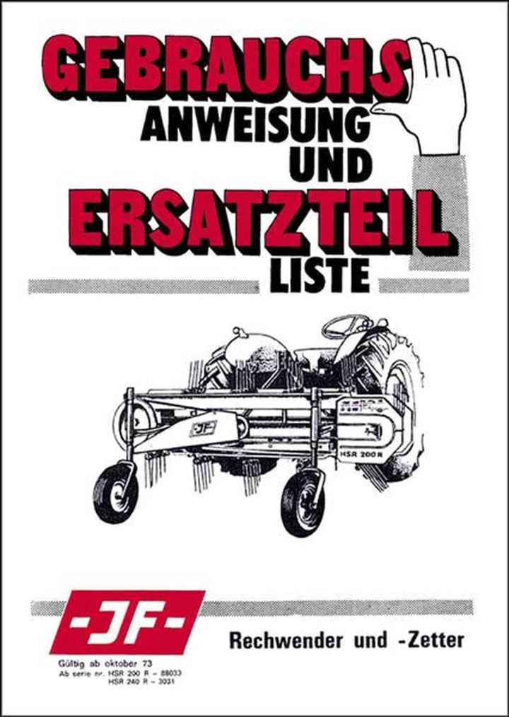 JF Rechwender und -Zetter Betriebsanleitung und Ersatzteilkatalog, Buchcover