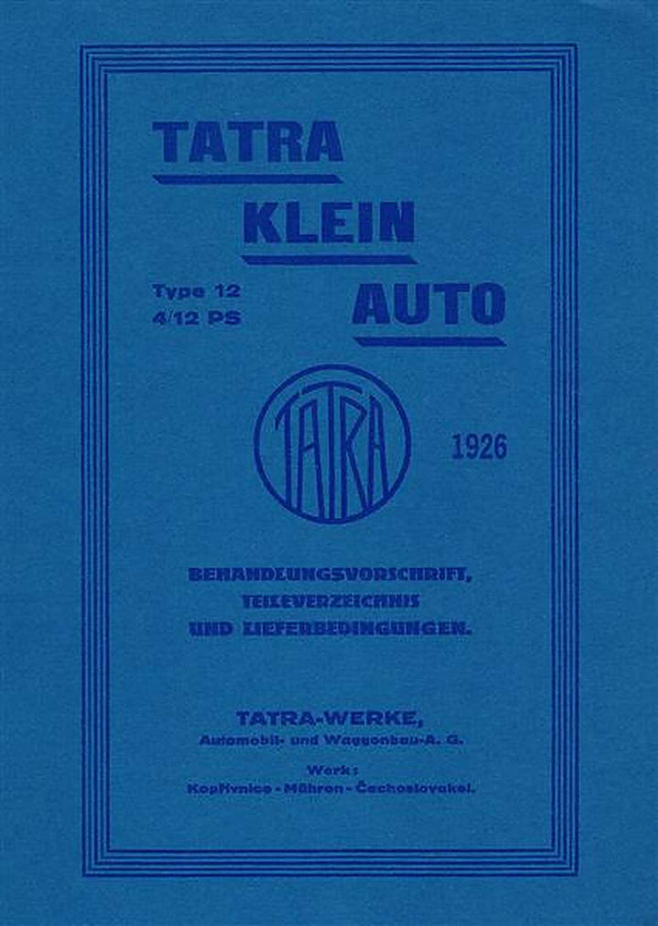 Tatra Typ 12 Betriebsanleitung und Ersatzteilkatalog, Buchcover
