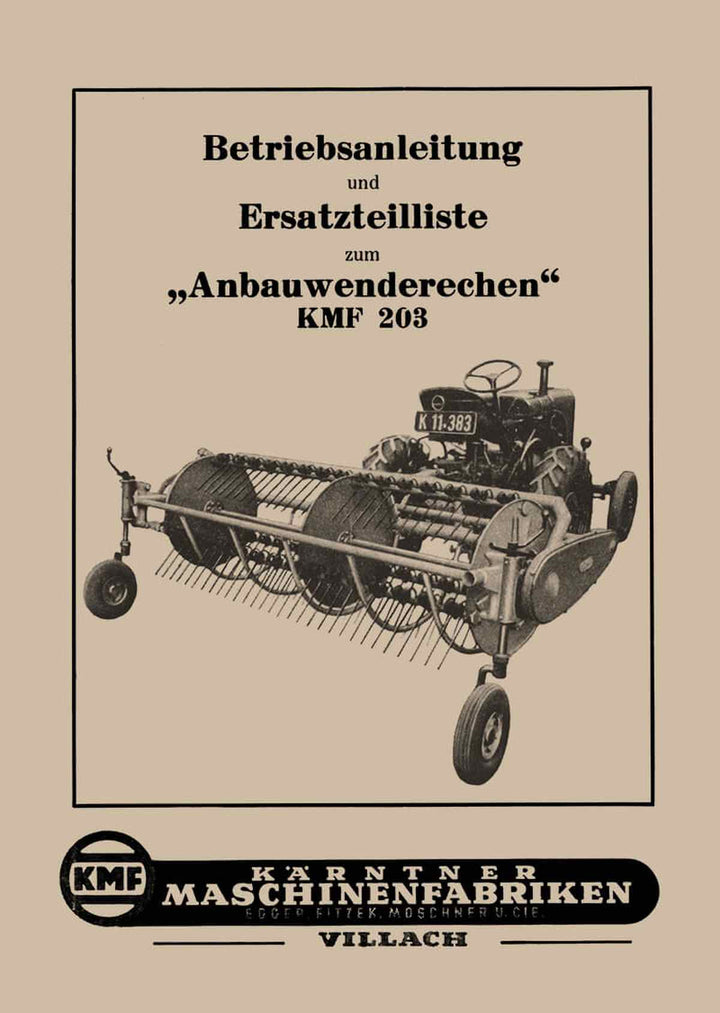 KMF 203 Anbauwenderechen, Betriebsanleitung und Ersatzteilliste, Buchcover