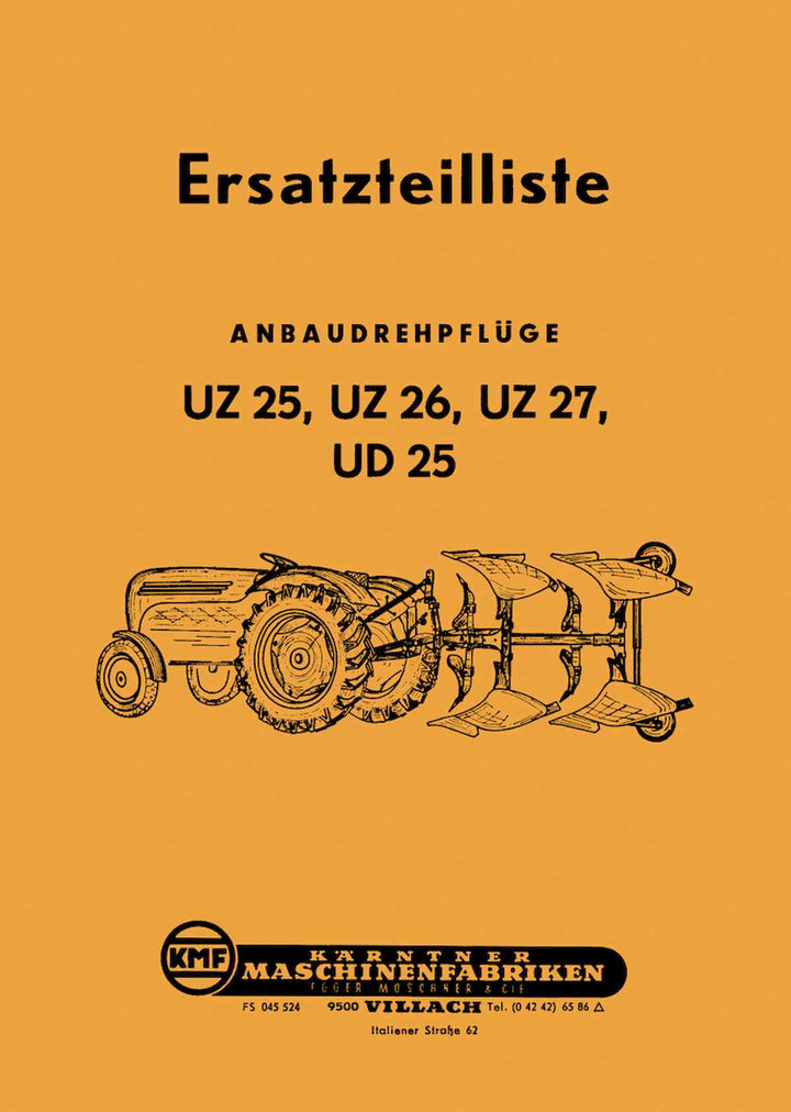 KMF UZ 25, UZ 26, UZ 27, UD 25 Anbaudrehpflug Ersatzteilliste, Buchcover