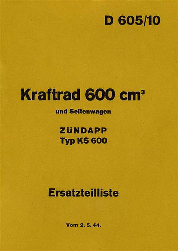 Zündapp KS600 mit Seitenwagen Ersatzteilliste, Buchcover