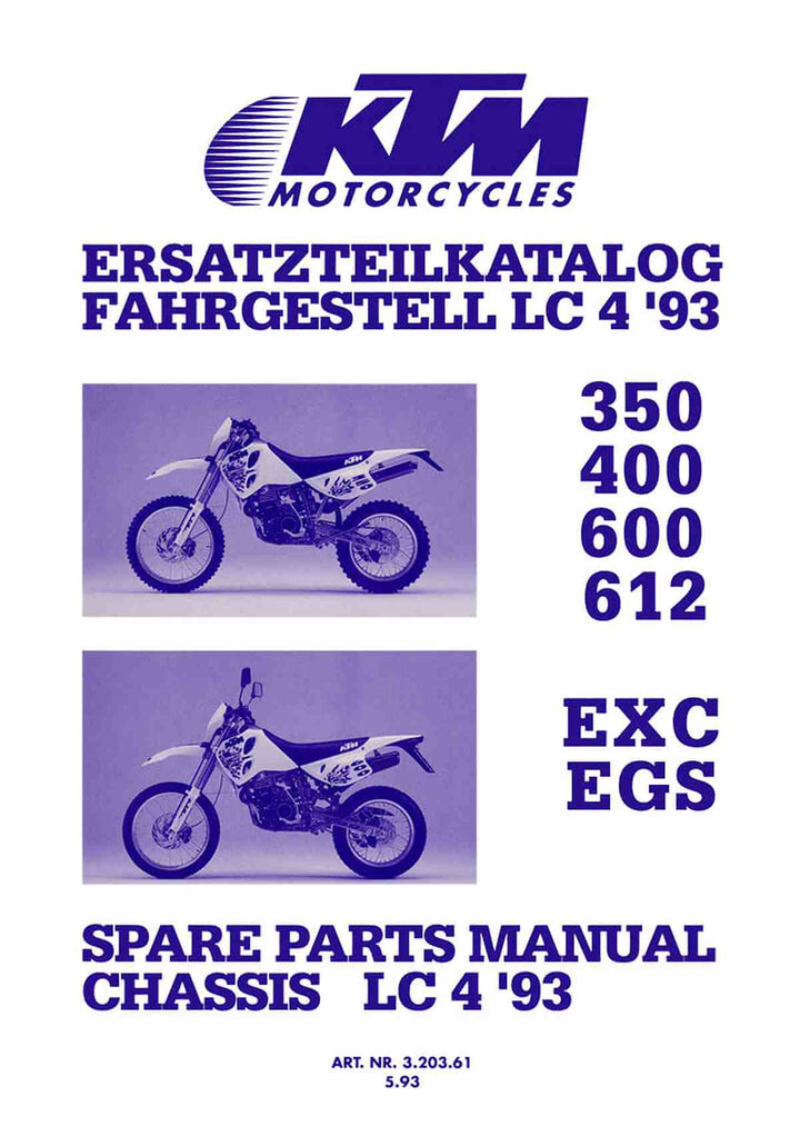 KTM 350, 400, 600, 612 EXC, EGS, Fahrgestell LC4 `93 Ersatzteilkatalog, Buchcover