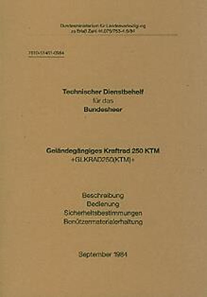 KTM Motorfahrzeugbau Kraftrad 250 (geländegängig), techn.Dienstbehelf für österr.Bundesheer, Betriebsanleitung, Buchcover