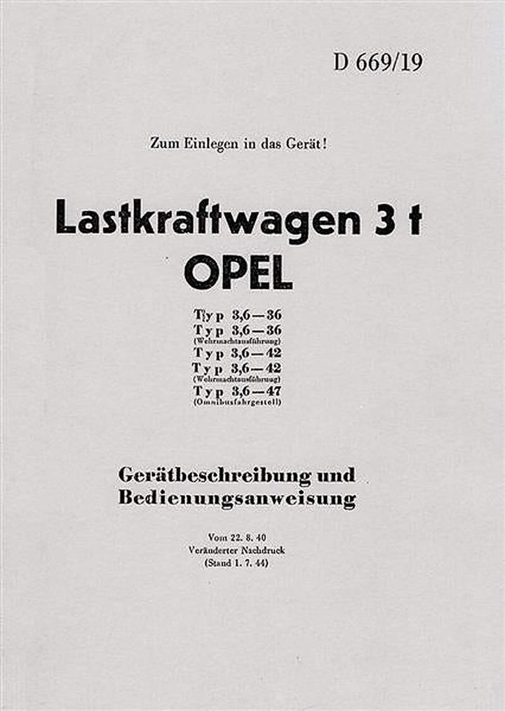 Opel Typ 3,6-36 Typ 3,6-42 Typ 3,6-47 Bedienungsanleitung, Buchcover