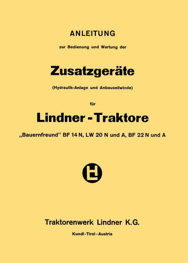 Lindner BF14N LW20N und A BF22N und A Betriebsanleitung/Ersatzteilkatalog, Buchcover