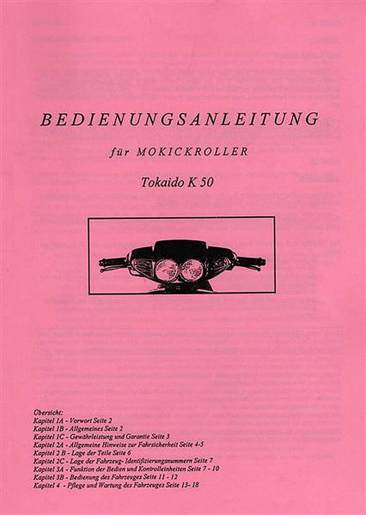 Macal Mokickroller Tokaido K 50 Betreibsanleitung, Buchcover