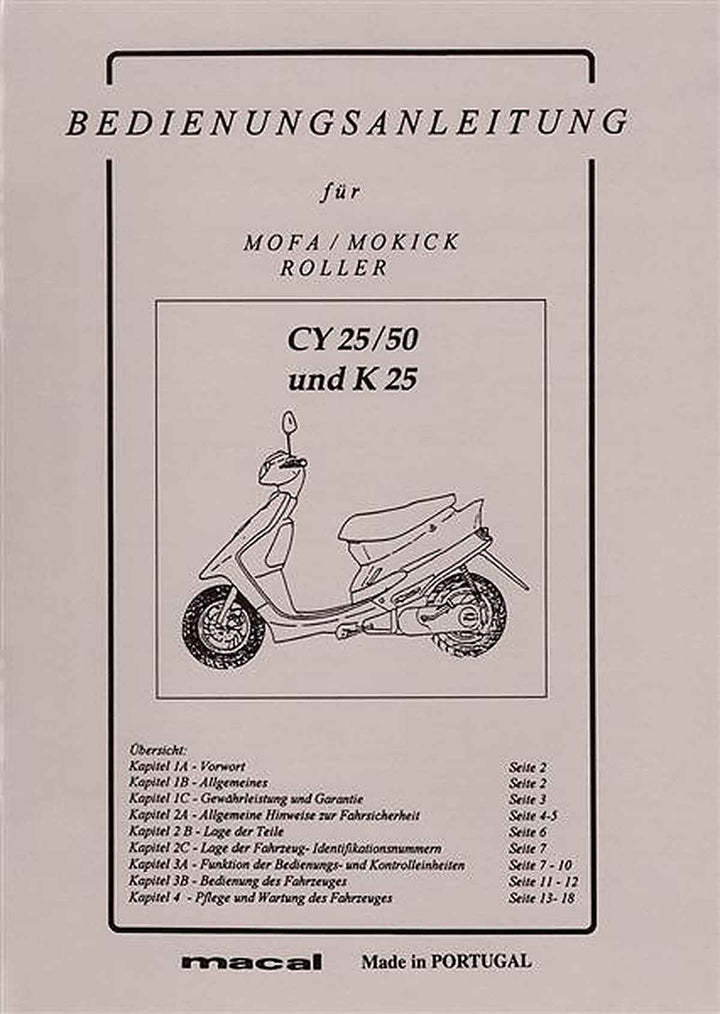 Macal CY25 CY50 K25 Mofa Mokick Roller Betriebsanleitung, Buchcover