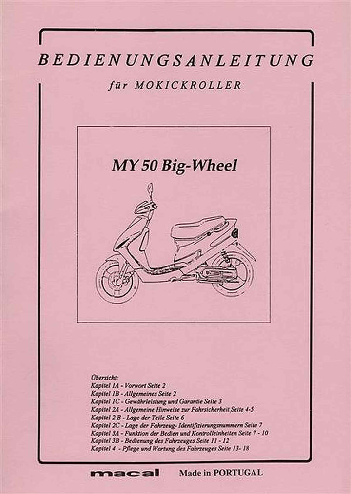 Macal MY 50 Big-Wheel Mokickroller Betriebsanleitung, Buchcover