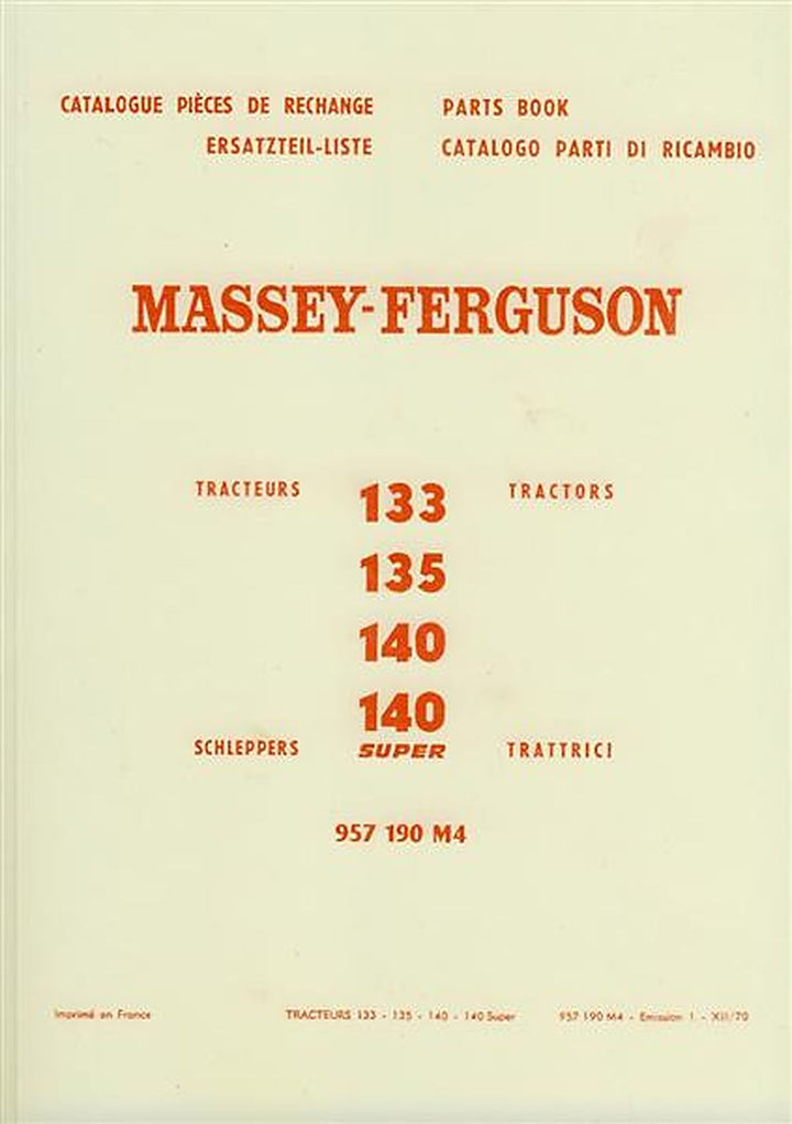 Massey-Ferguson MF133 MF135 MF140 und MF140 Super Ersatzteilkatalog, Buchcover