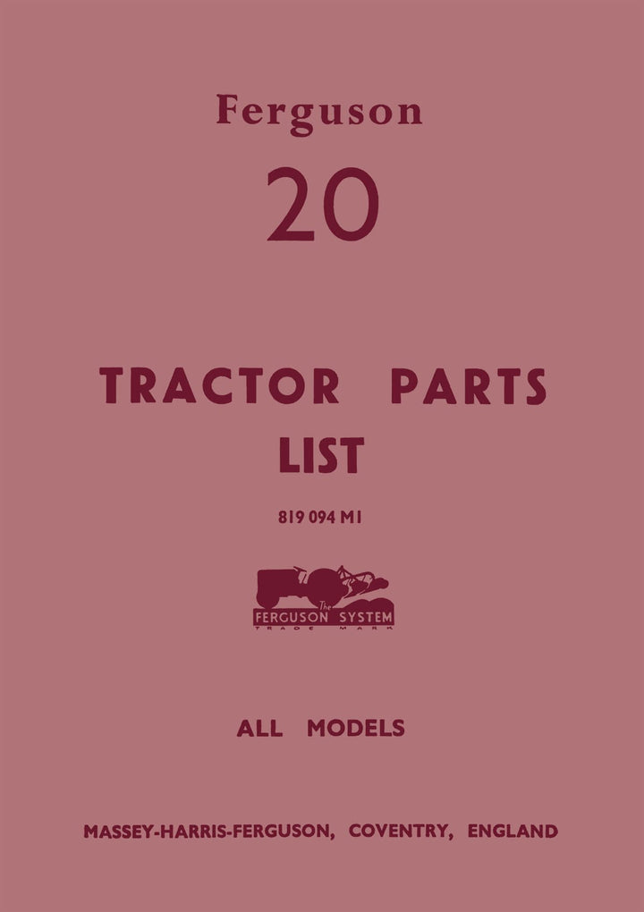 Massey Ferguson Typ 20 Parts List, Buchcover