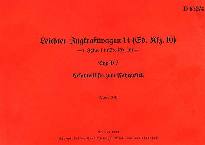 Maybach D 7 1t Leichter Zugkraftwagen Ersatzteilkatalog, Buchcover