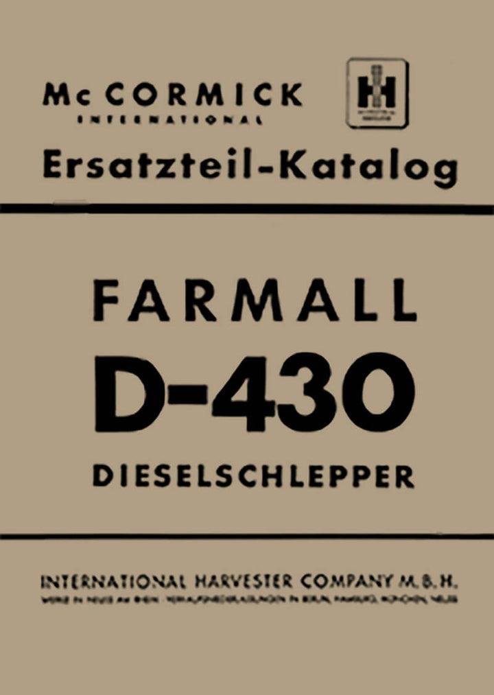 IHC McCormick D-430 Farmall Dieselschlepper Ersatzteilkatalog, Buchcover