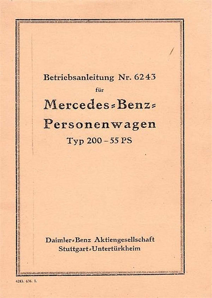 Mercedes-Benz Typ 200, 55 PS Betriebsanleitung, Buchcover