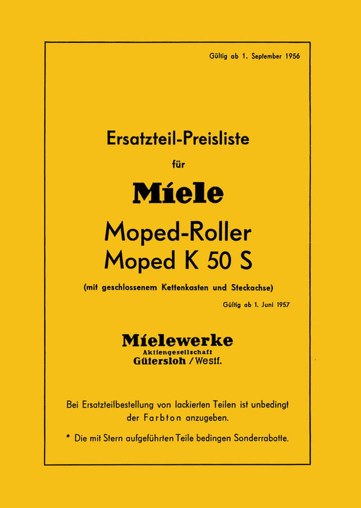 Miele Moped K50S Ersatzteilkatalog, Buchcover