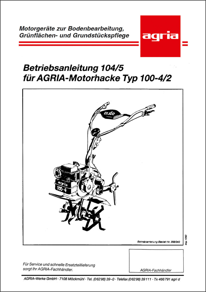 Agria 100-4/2 Betriebsanleitung, Buchcover