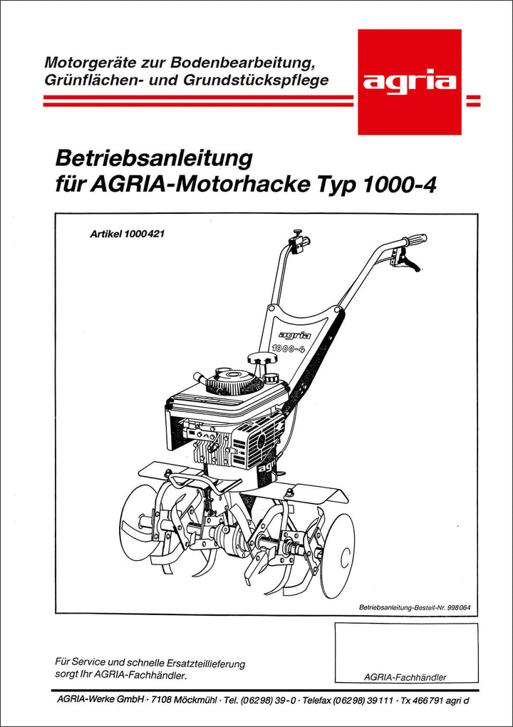Agria 1000-4 Betriebsanleitung, Buchcover