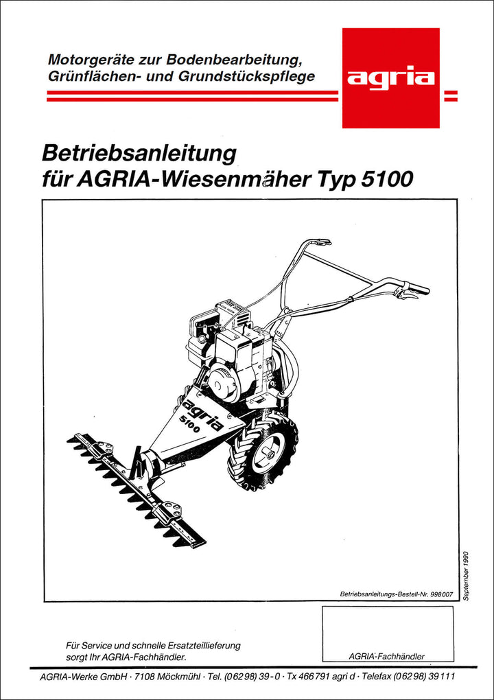 Agria 5100 Wiesenmäher Betriebsanleitung, Buchcover