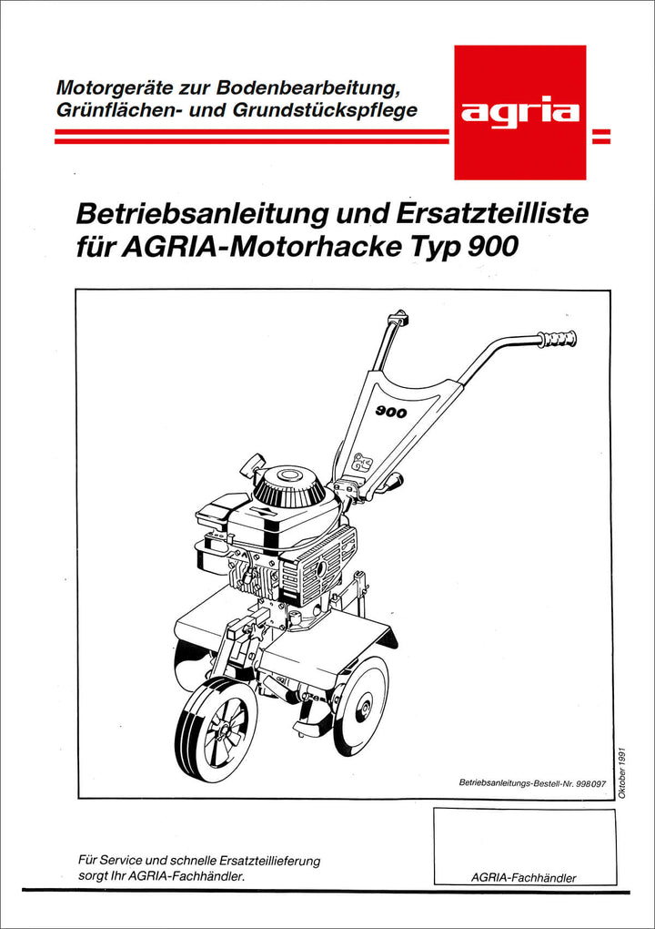 Agria 900 Betriebsanleitung und Ersatzteilliste, Buchcover