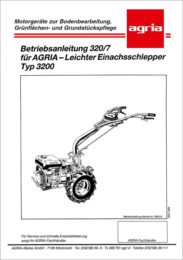 Agria 3200 Betriebsanleitung 320/7, Buchcover
