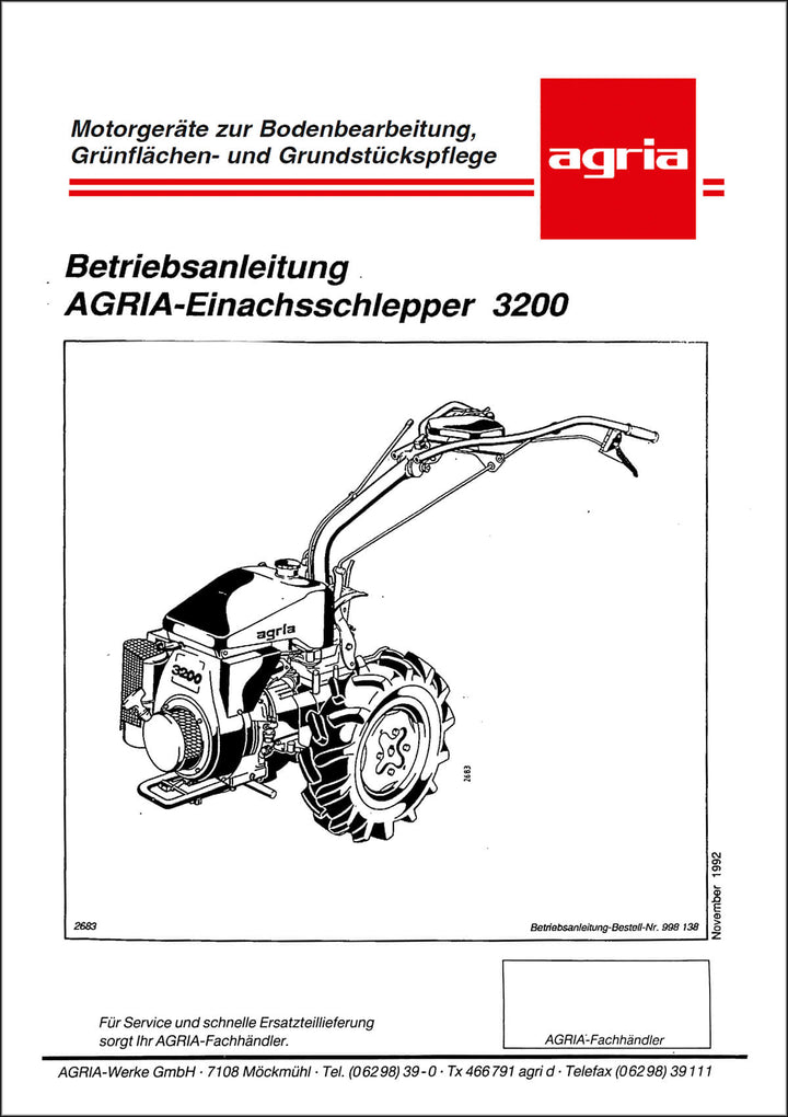 Agria 3200 Betriebsanleitung 998 138, Buchcover