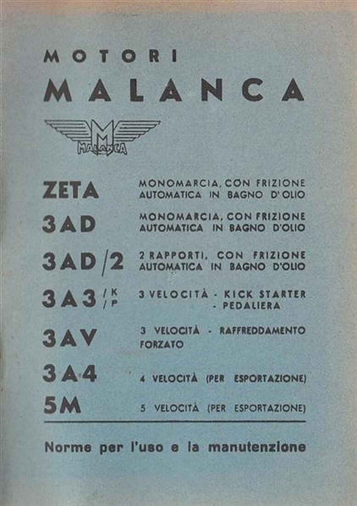Motori Malanca – Zeta, 3AD, 3AD/2, 3A3/K/P, 3AV, 3A4, 5M – Betriebsanleitung, Buchcover
