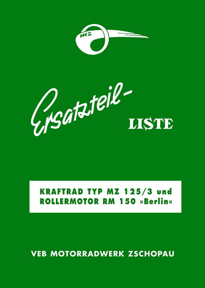 MZ 125/3 und RM150 Berlin Ersatzteilliste, Buchcover