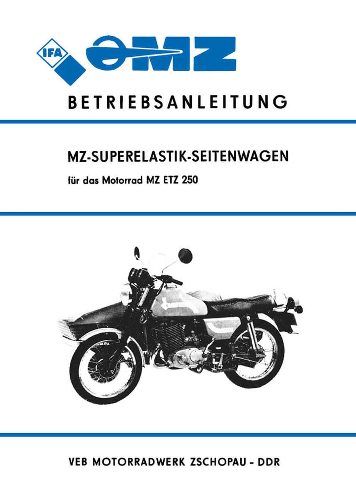 MZ Superelastik Seitenwagen für MZ ETZ250 Betriebsanleitung, Buchcover