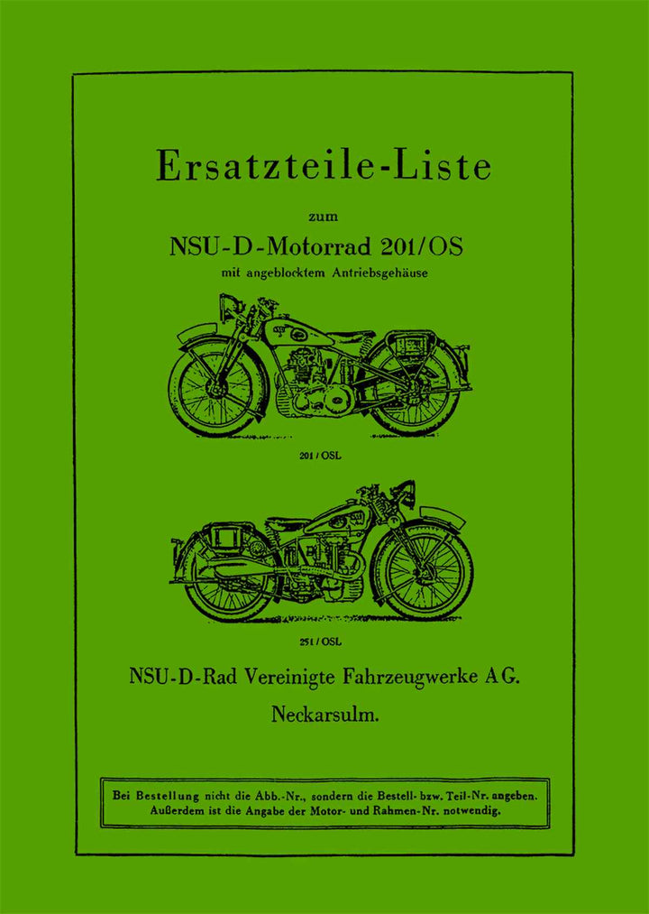 NSU 201OS 201OSL 251OS 251OSL Ersatzteilkatalog, Buchcover